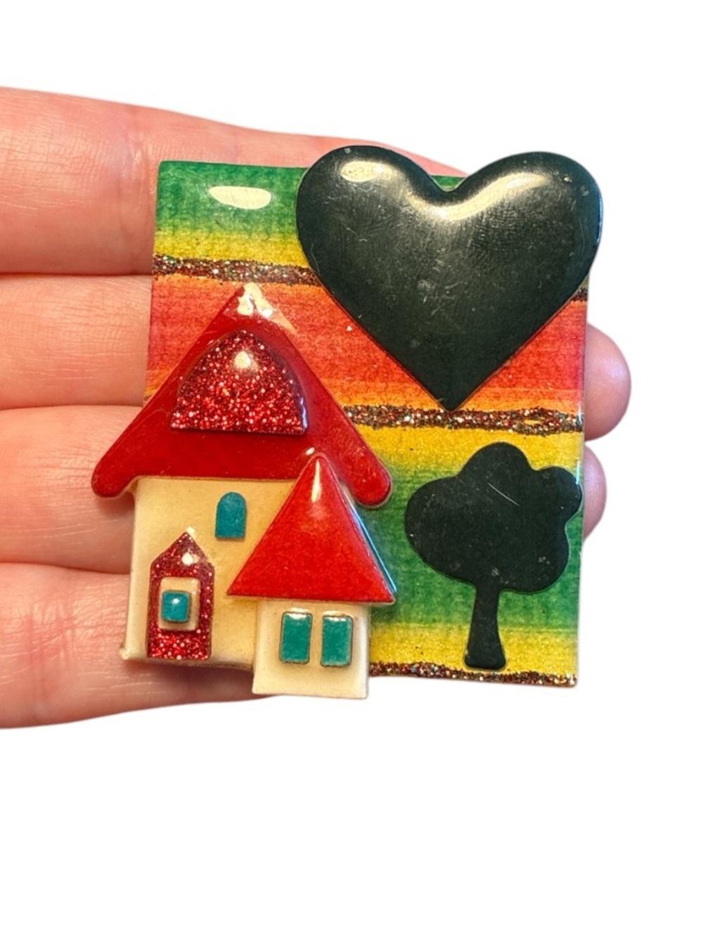 Unsigned Colorful House Pin By Lucinda